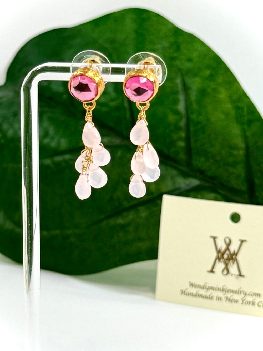 Wendy Mink Raspberry & Rose Quartz Gold Vermeil Earrings Handmade in USA | NWT